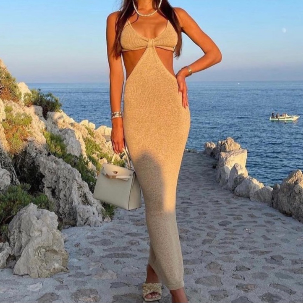 Cutout woven knit maxi dress